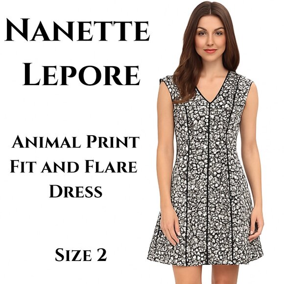 Nanette Lepore Librarian Animal Print Fit and Flare Dress – Size 2 - EUC - Picture 1 of 6